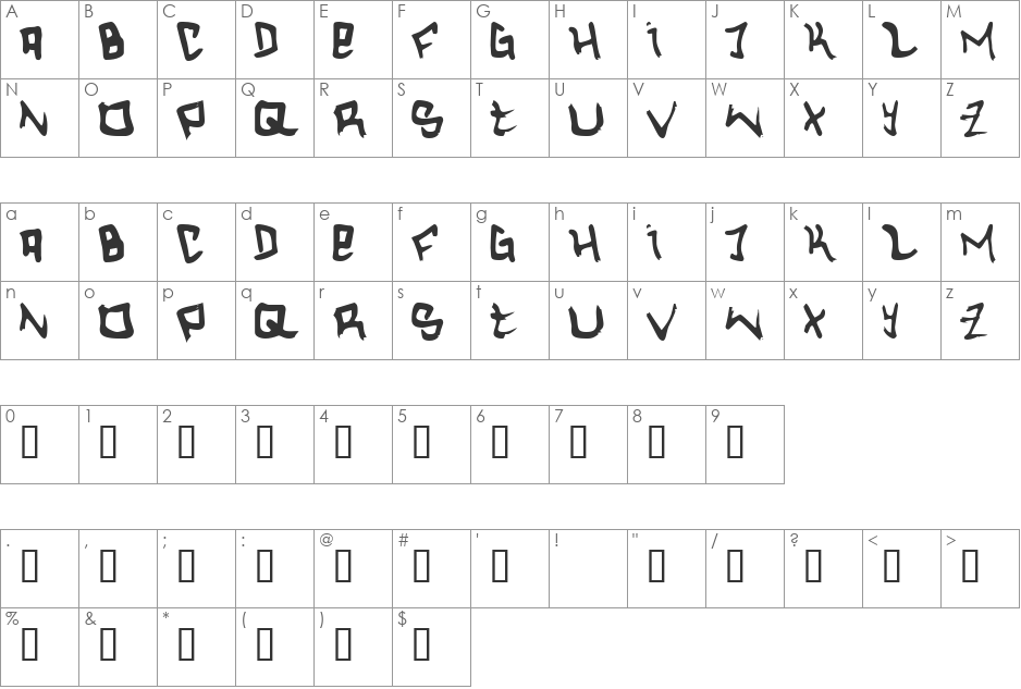 Hardcore font character map preview