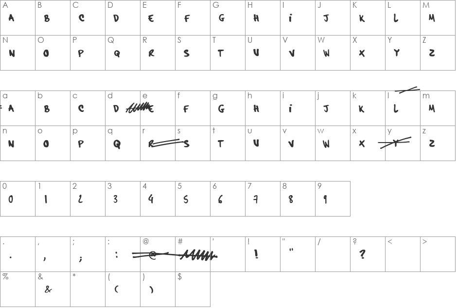 hardcore_pen font character map preview