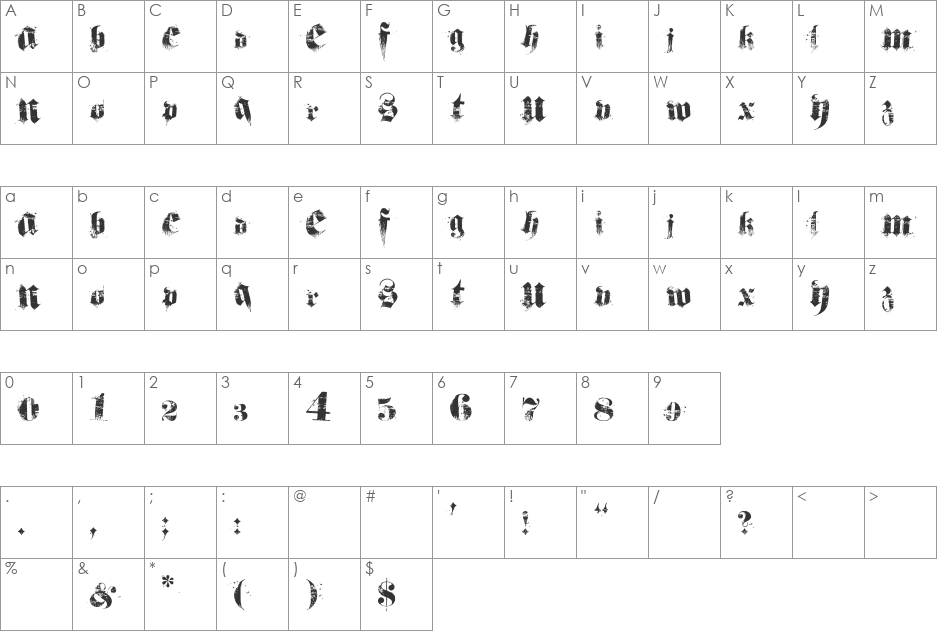 hardcorium font character map preview