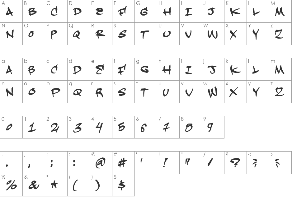 Hardkaze font character map preview
