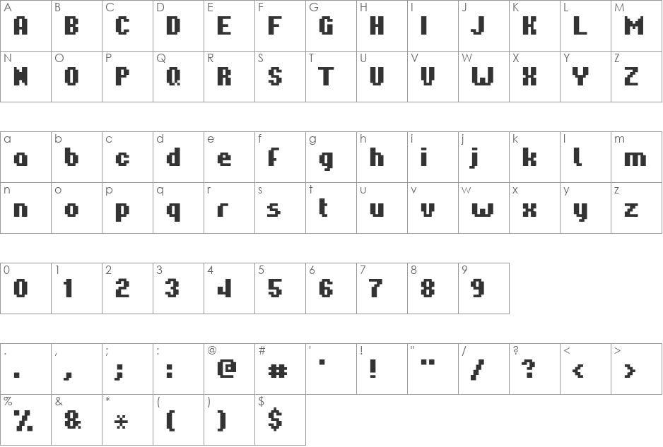 Hardpixel font character map preview