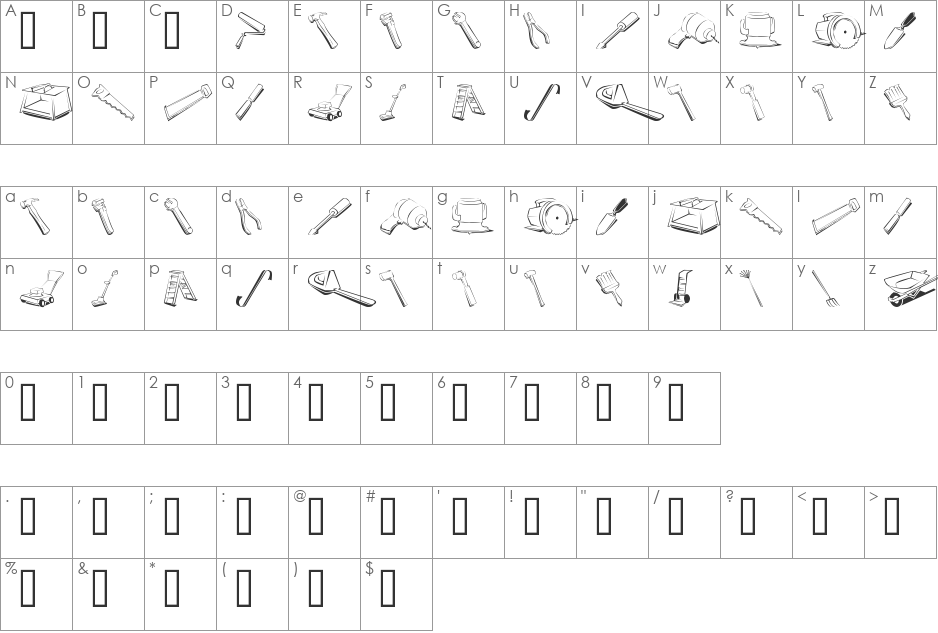 HardwareT font character map preview