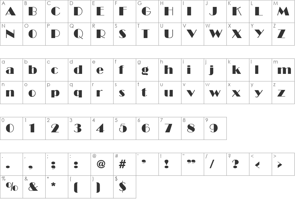 HarlemNights font character map preview