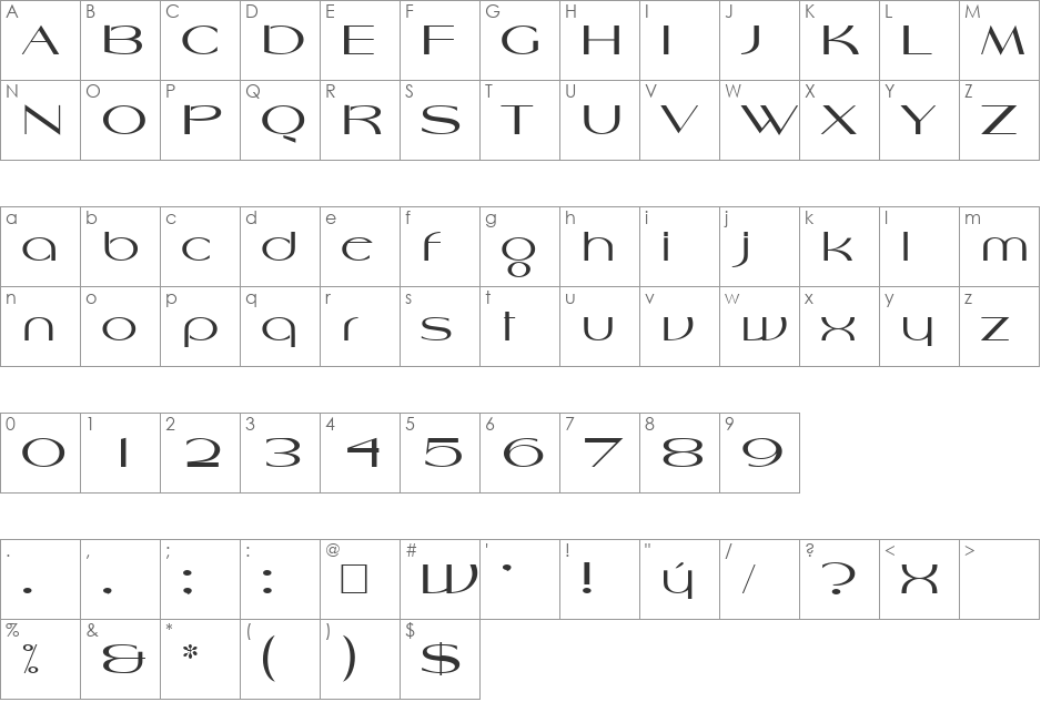 Harlesden font character map preview