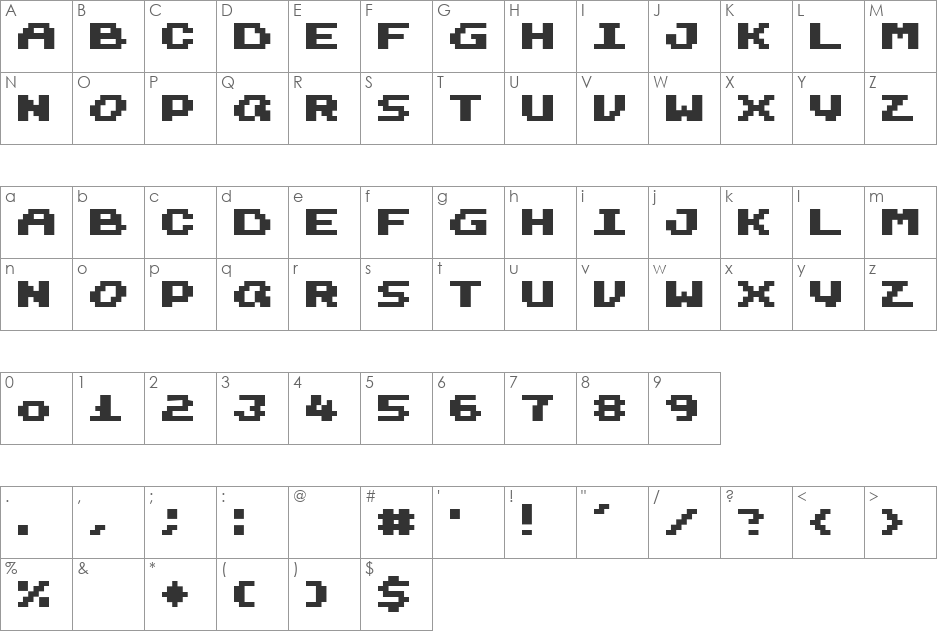 Harmonica font character map preview
