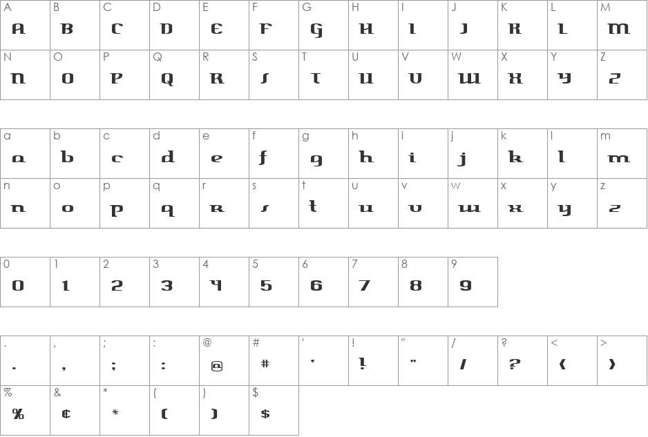 Harper font character map preview