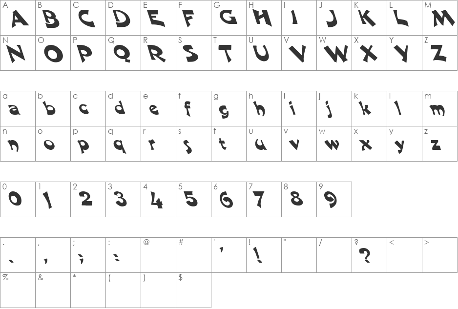Harquil Lefty font character map preview