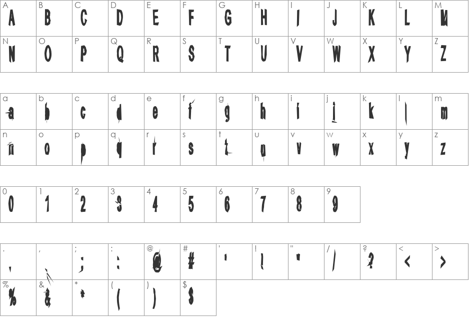 aRape Angular font character map preview