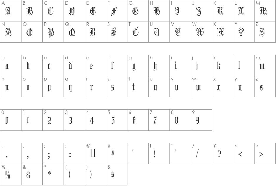 Harrowgate font character map preview