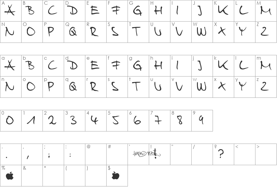 Harry font character map preview