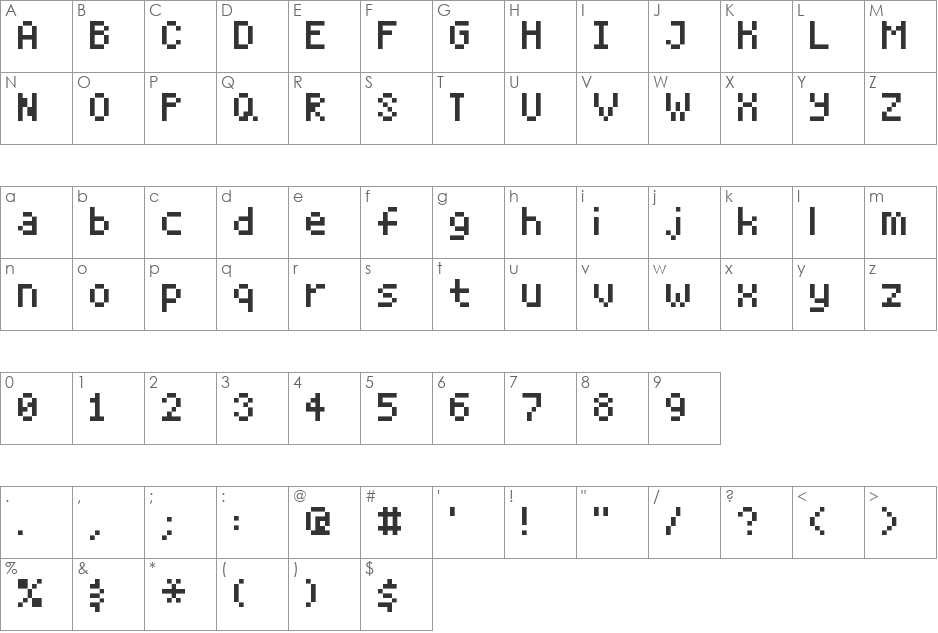 HarryPixel font character map preview