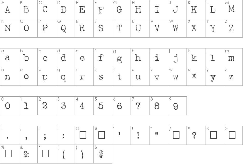 Harting font character map preview