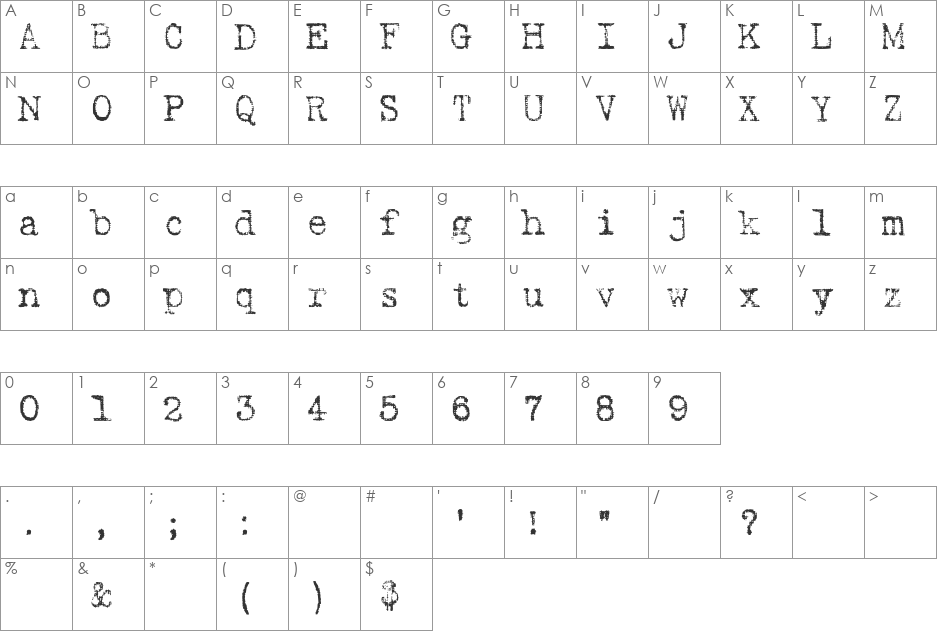 Harting2 font character map preview