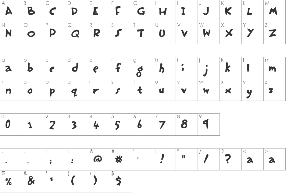 Hasty Pudding font character map preview