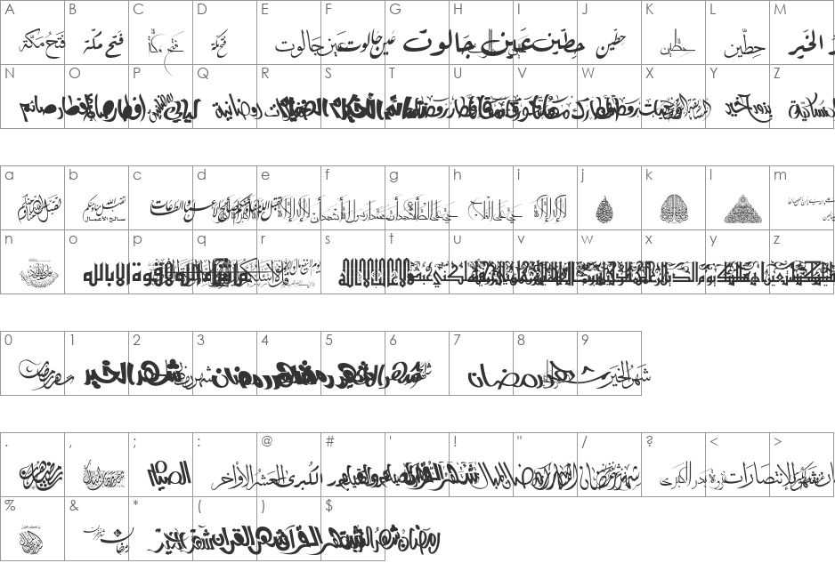 AraSym Ramadan 3 font character map preview