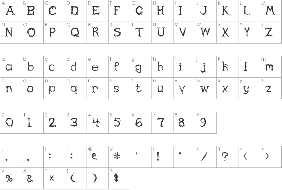 Haunted font character map preview