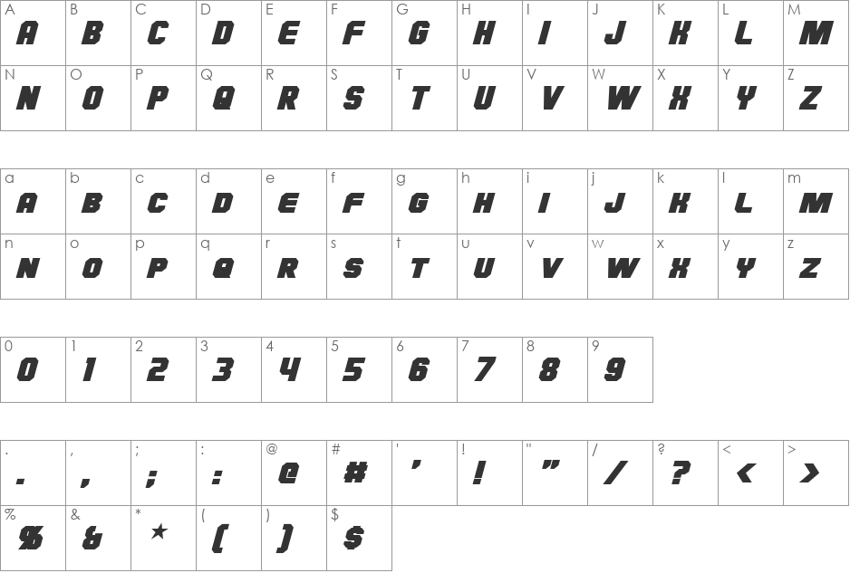 Hauser font character map preview