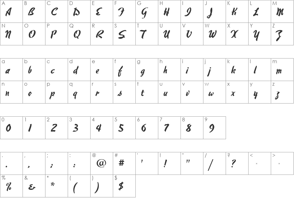 HauserScriptRR font character map preview