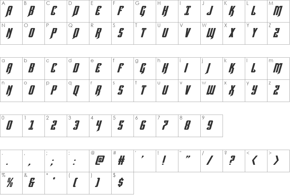 Hawkmoon Expanded Italic font character map preview