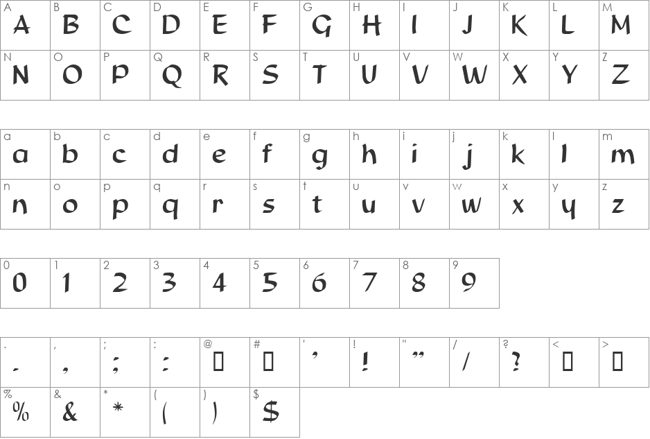 HawnHemo font character map preview