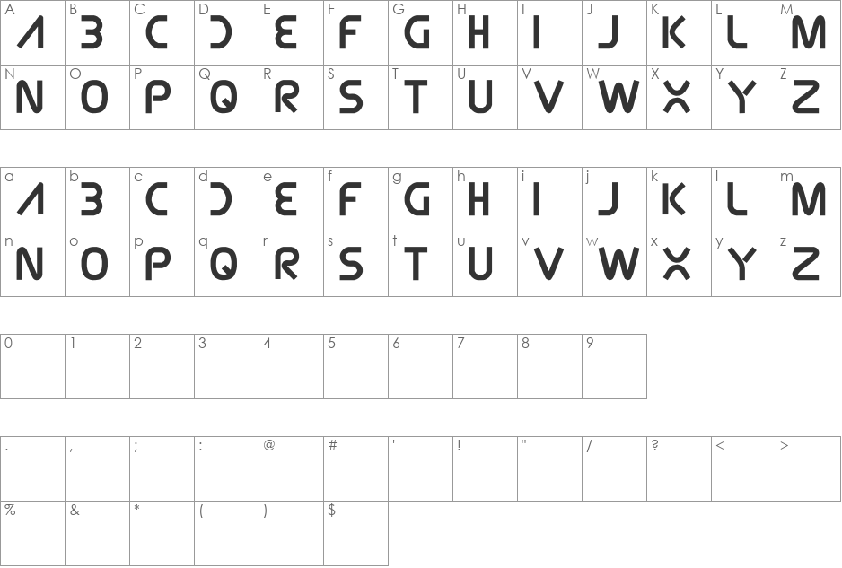Hayasaw font character map preview