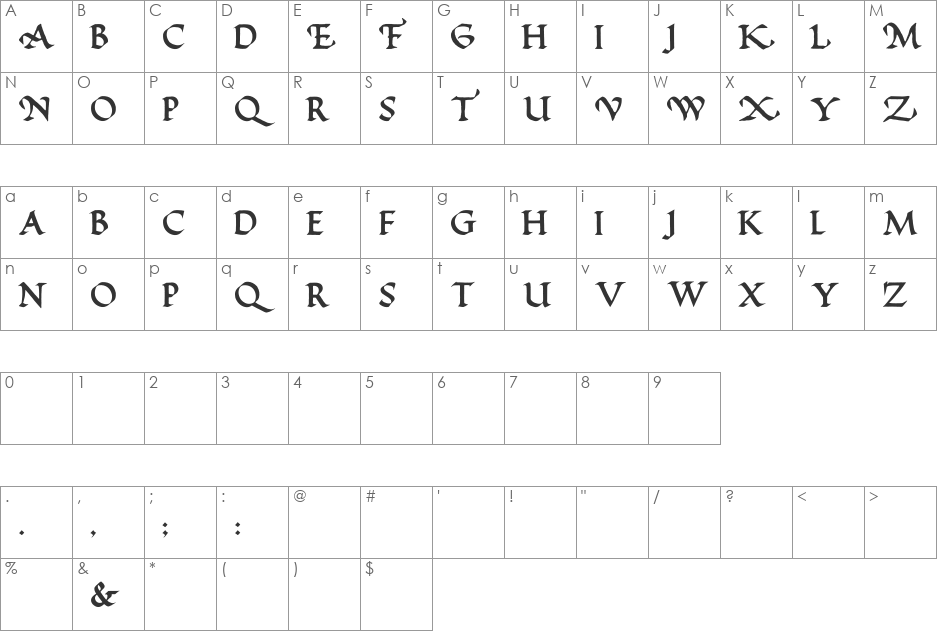 Hayes Broad Pen Caps font character map preview