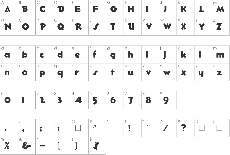 HAZAEL font character map preview