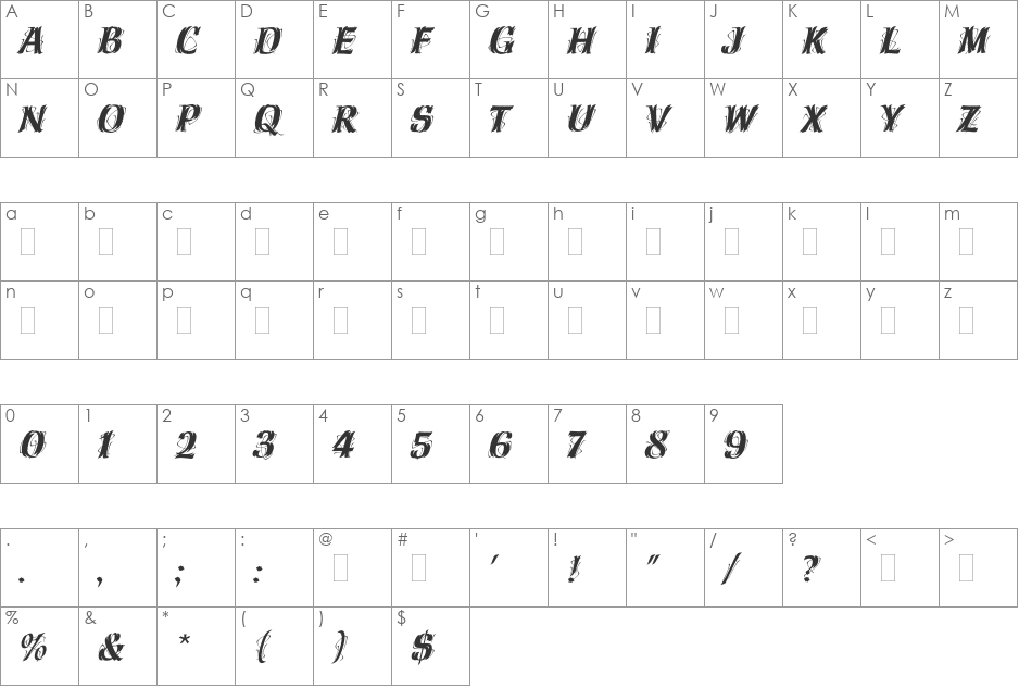 Hazel font character map preview