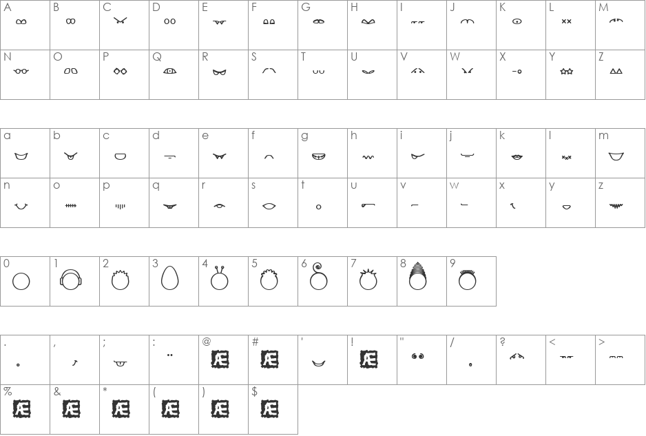 Head-Ding Maker (BRK) font character map preview