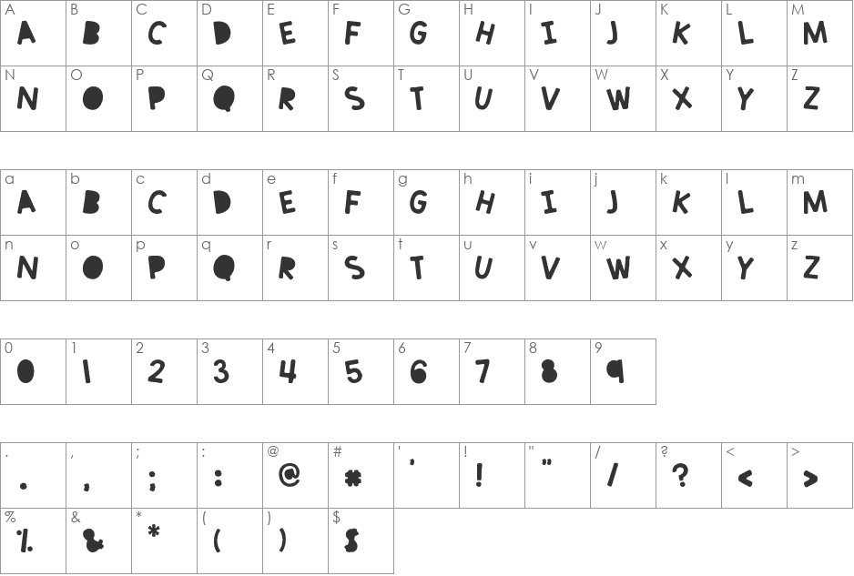Headache font character map preview