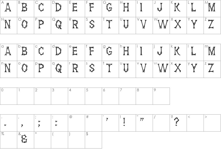 Headhunter font character map preview