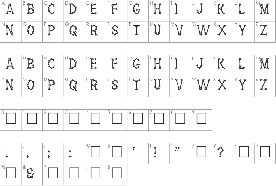 Headhunter Leftified For Death font character map preview