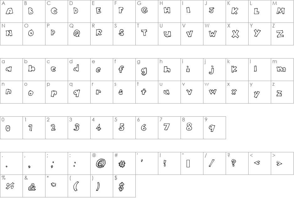 HeadintheCloudsBOLD font character map preview