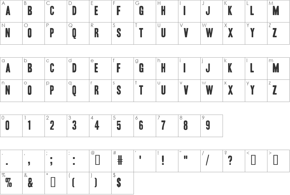 Headline Two font character map preview