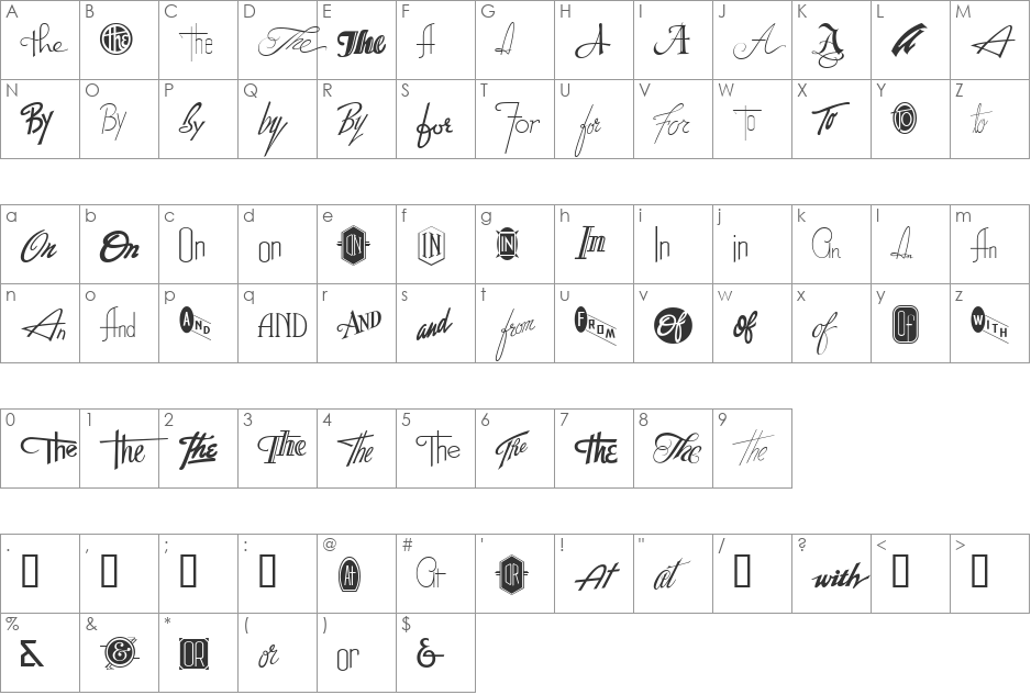 HeadlineHelpersSG font character map preview