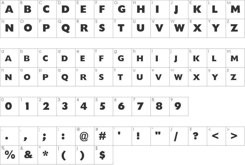 HeadlineNEWS font character map preview