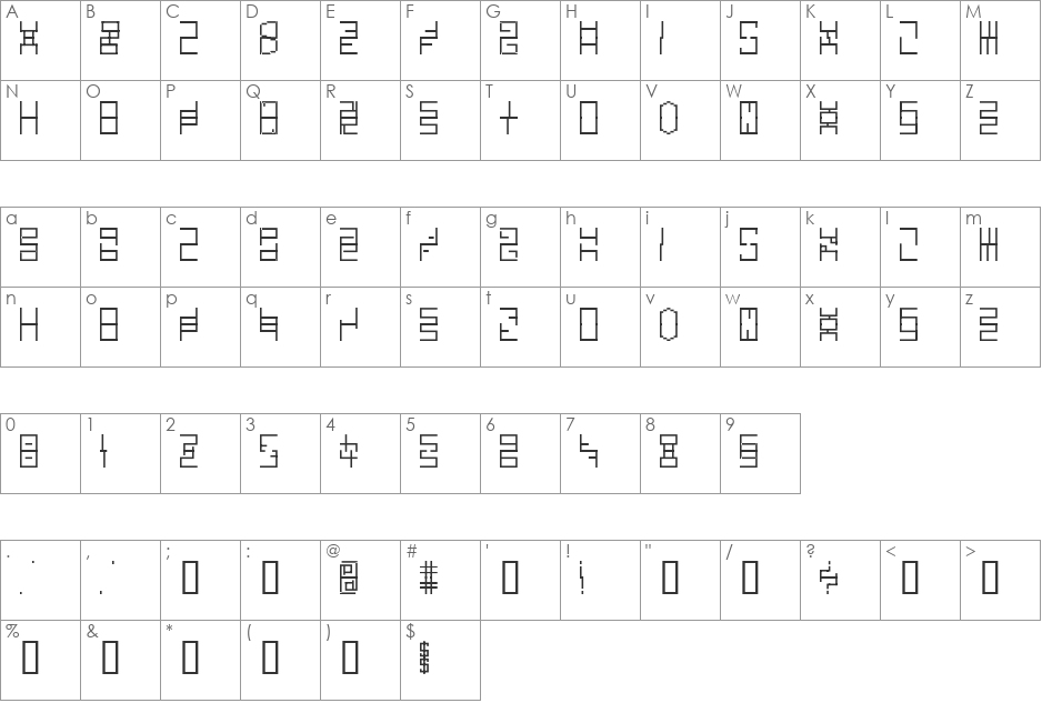 Headlong font character map preview
