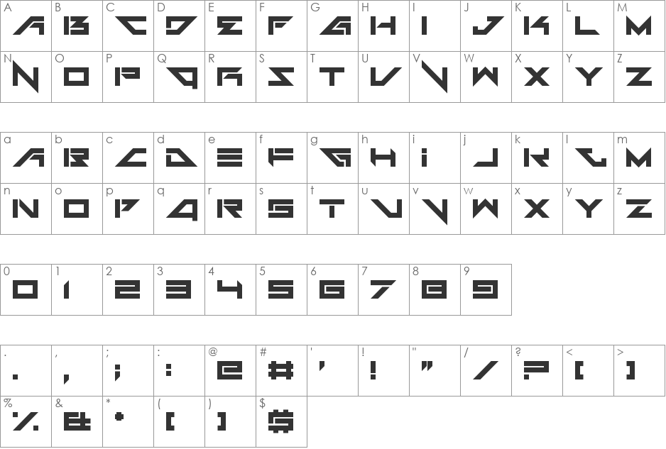 Headshots font character map preview