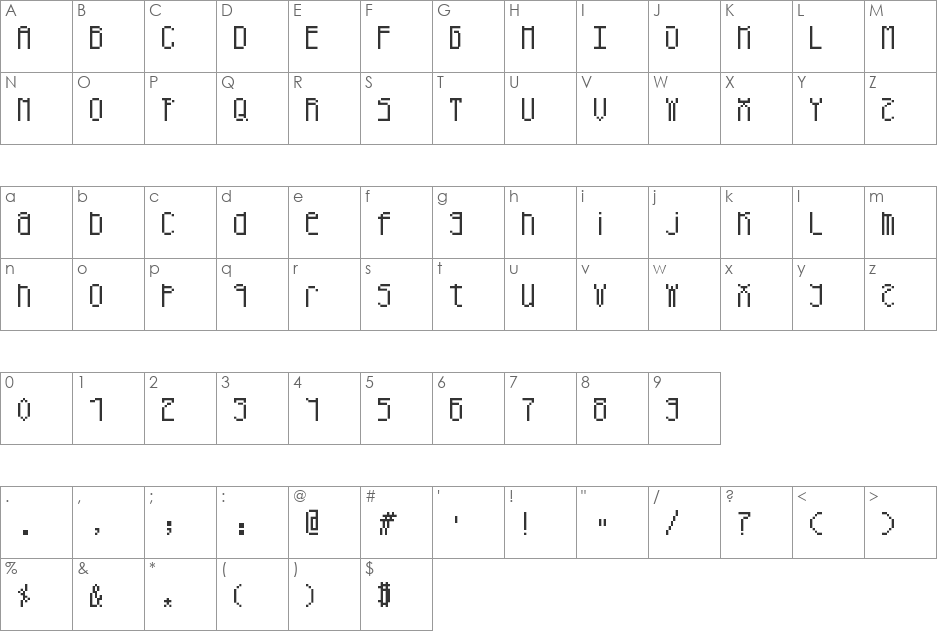 Headsmall font character map preview