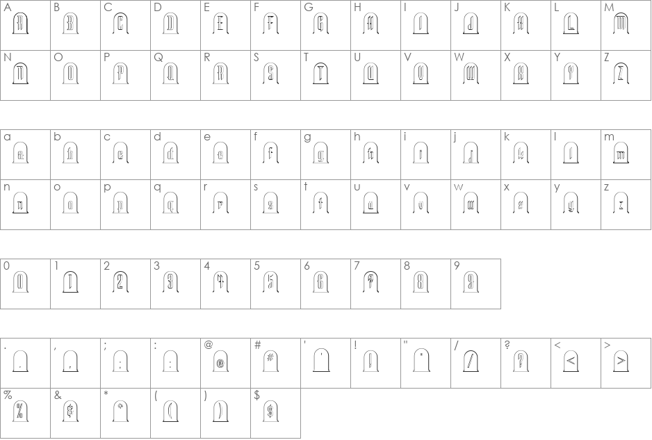 Headstone font character map preview