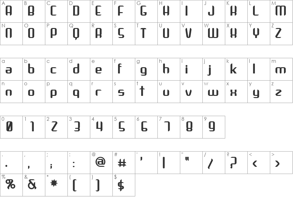 Arbeka font character map preview
