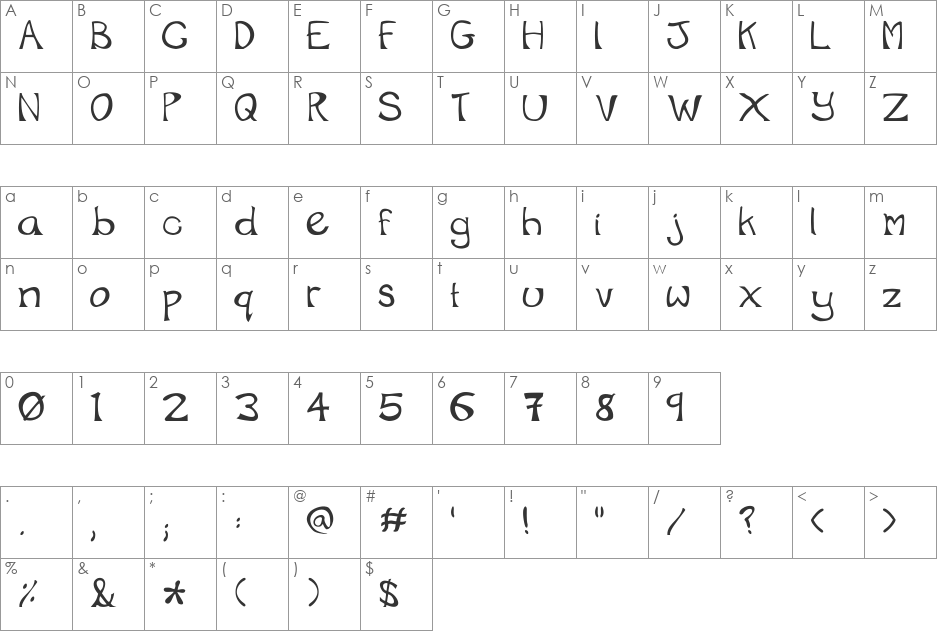 Heagney-Genesis font character map preview