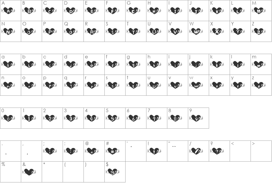 Heart Font font character map preview