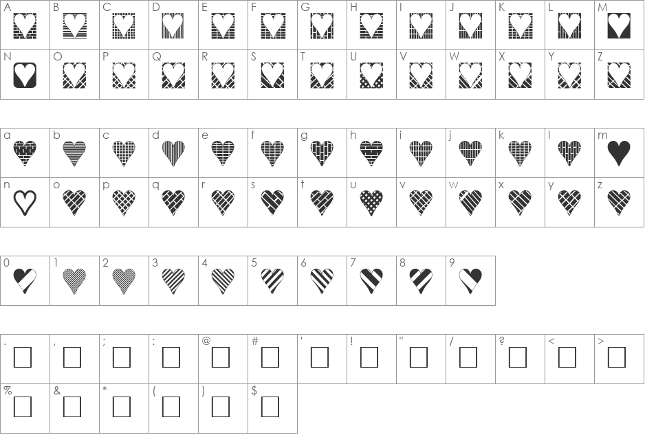 Heart Things 3 font character map preview
