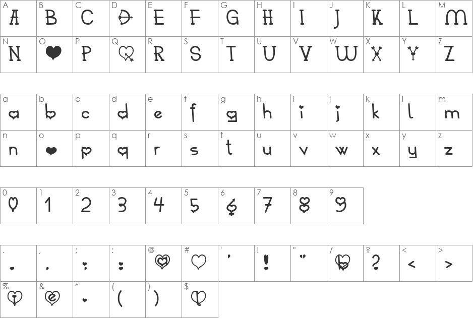 Heart2Heart Becker font character map preview