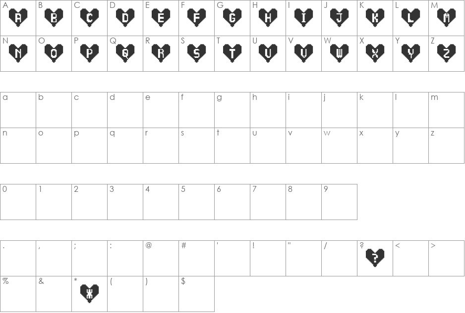 HeartBitFM font character map preview