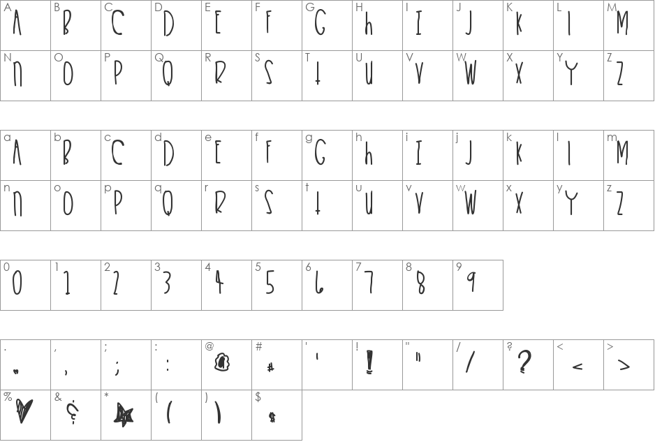 HeartKeeper font character map preview