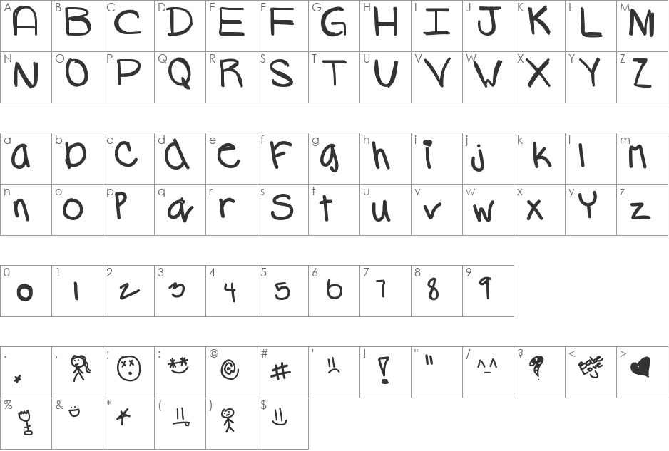 heartlyThere font character map preview
