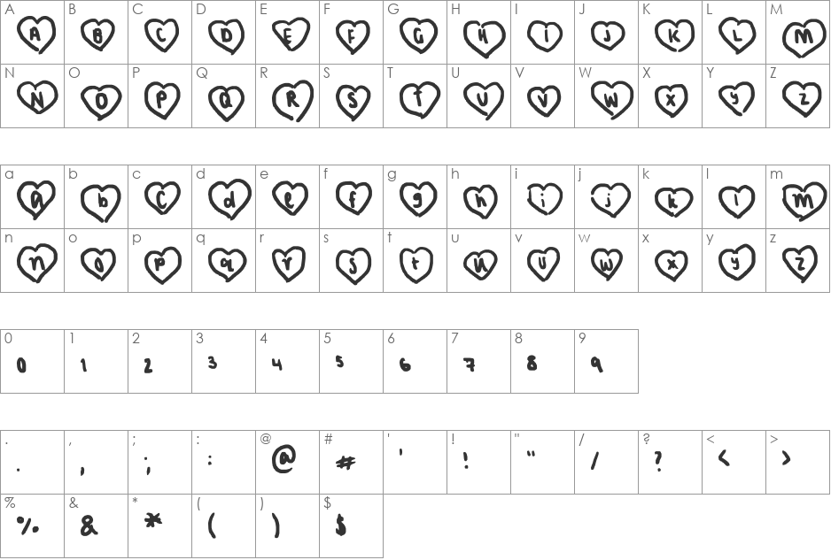 hearts font character map preview
