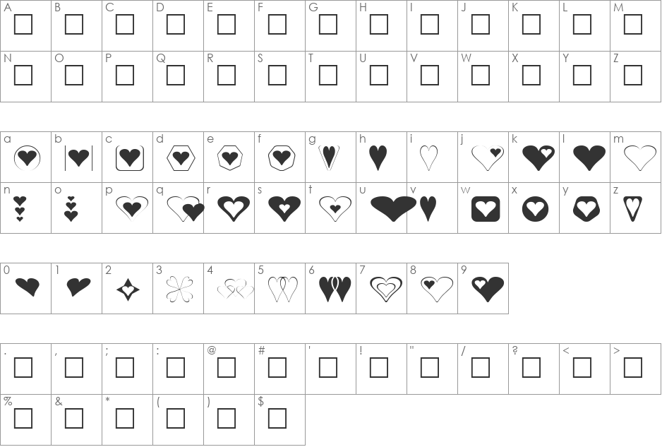 Hearts for 3D FX font character map preview